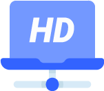 电脑显示器的简化插图，屏幕上显示高清显示质量的大字母 "HD"。.